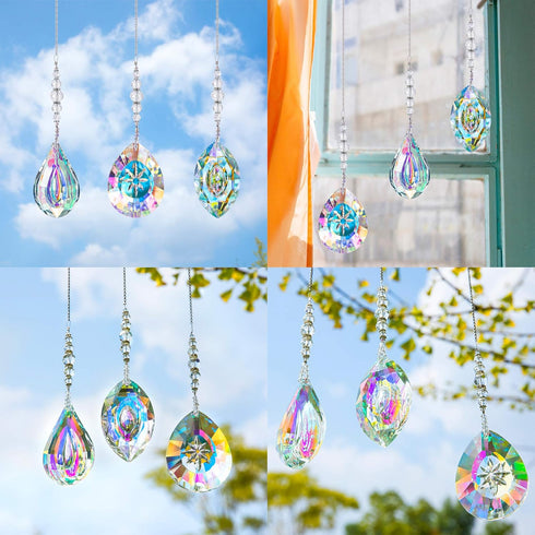 Crystal Suncatchers Hanging Crystals Rainbow 76mm Prisms Pendant with Chakra Beads for Window Indoor Outdoor Decor (Pack of 3)...