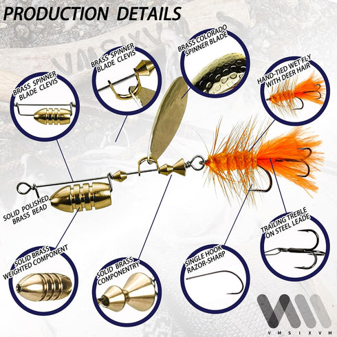 Trout Lures Trout Spinners, Rooster Bait Tail Trout Fishing Lures for Bass Salmon Pike, Fishing Spinner Kit Smallmouth Bass Lures with Brass Spinn...