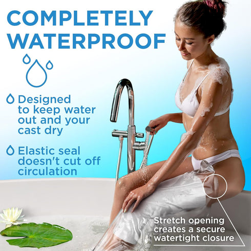 100% Waterproof Cast Covers for Shower Leg - Tight Seal - 2pk Reusable Adult Full Leg Cast Protectors - Thigh, Knee, Ankle, Foot - Strong and Dura...