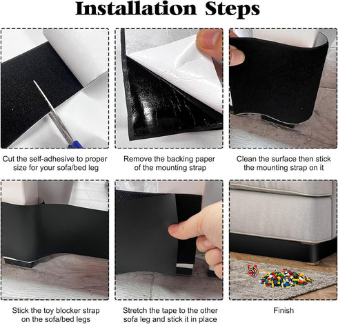 32.8 Feet Under Bed Blocker for Pets Adjustable Gap Bumper Toy Blocker for Under Couch with Adhesive Mounting Strap for Stopping Toys Going Under ...