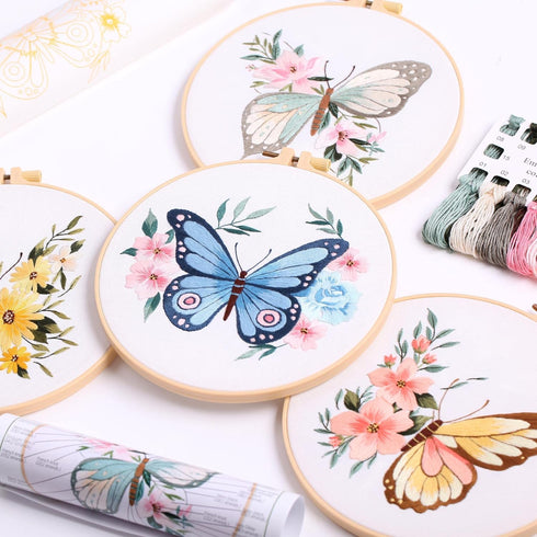 REEWISLY 4 pcs of Embroidery Starter kit with Patterns and Instructions, DIY Adult Beginner Cross Stitch Kits, Including 2 Plastic Embroidery Hoop...