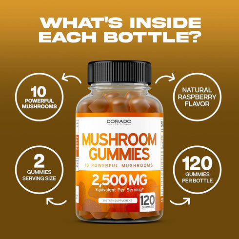 Mushroom Gummies (120 Count) Mushroom Supplement - Premium Mushroom Complex - Lions Mane Gummies for Adults - Focus Gummies - Lion Mane Mushroom -...