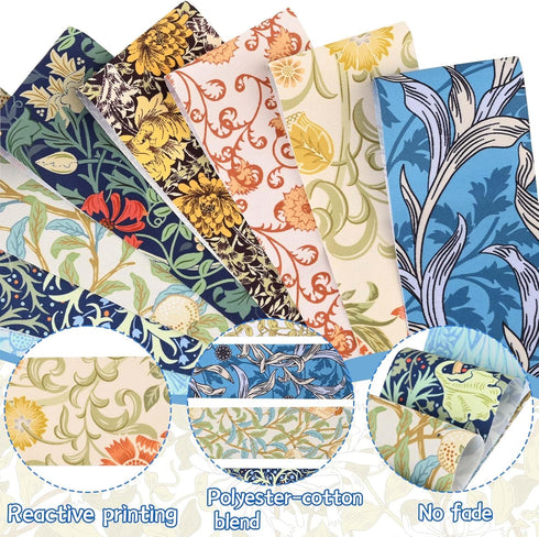 50Pcs William Morris Floral Jelly Fabric Strips Roll for Quilting Crafting Spring Summer Floral Precut Patchwork for Sewing DIY Crafts 2.55 Inch P...