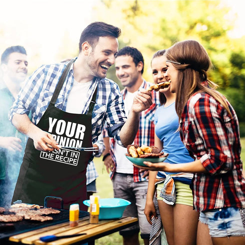 Grill Aprons for Men Funny - Your Opinion Wasn’t in the Recipe - Men’s Kitchen Chef Cooking Grilling BBQ Apron with 2 Pockets - Birthday Fathers D...