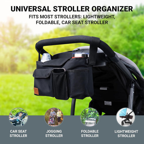 Bindii & Va Stroller Organizer With Cup Holder, Stroller Caddy, Large Capacity Universal Stroller Bag Organizer, Shoulder Strap & More, Baby Trave...