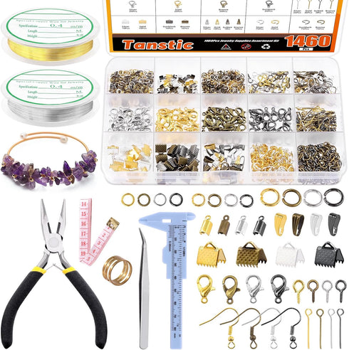 Tanstic 1467Pcs Jewelry Making Supplies Kit, Jewelry Making Kit with Jewelry Pliers, Jump Rings, Copper Wires, Jewelry Findings Supplies, Tweezer,...