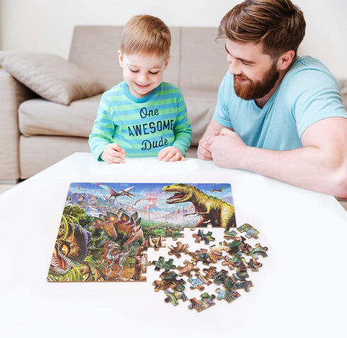 LELEMON Puzzles for Kids Ages 4-8,Tyrannosaurus 100 Piece Puzzles for Kids,Educational Kids Puzzles Ages 6-8 Jigsaw Puzzles in a Metal Box,Dinosau...