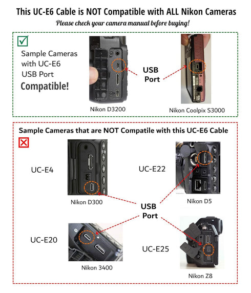 USB Cable Photo Transfer Charger Cord UC-E6 for Nikon D3300 D750 D5300 D7200 D3200, Coolpix B500, Select Coolpix & DSLR (Please See Product Pictur...