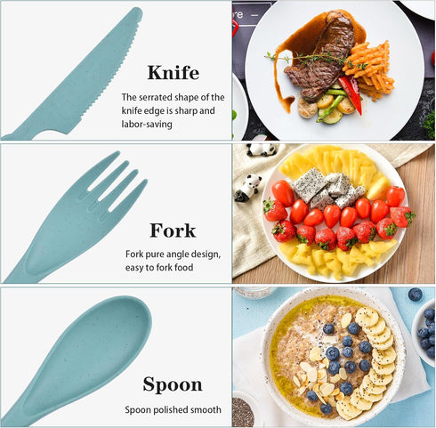 4 Sets Reusable Utensils Set with Case, Plastic Camping Utensil Set Knife Forks and Spoon for Lunch Box Kit, Cool Dirt Bike Pattern Travel Cutlery...