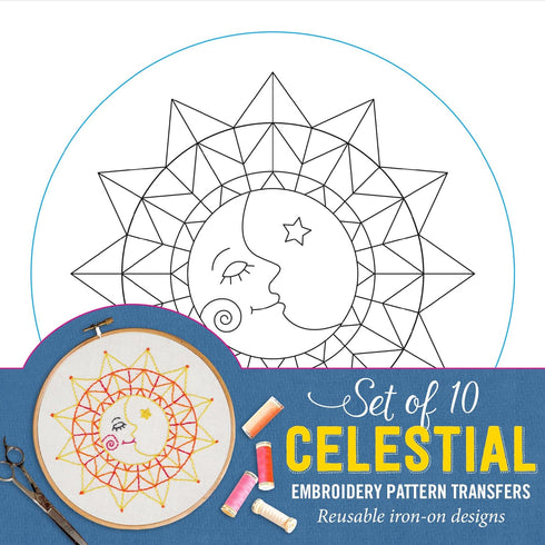Celestial Embroidery Pattern Transfers (set of 10 hoop designs!)...