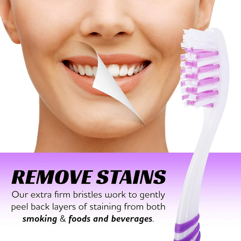 Extra Firm Toothbrush Set for Adults or Smokers Travel Toothbrush Kit, Hard Multicolor Denture Brush, Large Head, Manual Travel Toothbrush Hard Br...