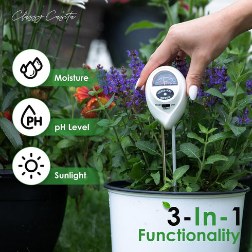 Classy Casita 3-in-1 Soil Moisture, Light, pH Meter - Hygrometer Tester for Indoor and Outdoor Plants - Monitor levels for garden, farm, lawn, hou...