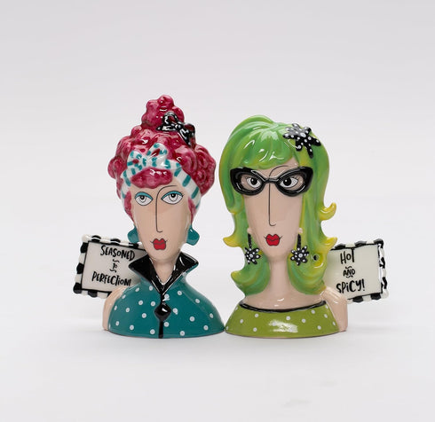 Fine Porcelain Dollymama's Lady Perfection-Spicy Salt and Pepper Shaker by Joey, 4-7/8" H...