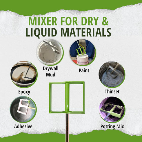 Drywall Mud Mixer for Paint, Epoxy Resin, Potting Soil, Joint Compound - ABS Paddle, 18" Length, Non-Slip 3/8" Zinc Plated Hex Shaft for 1/2" Dril...