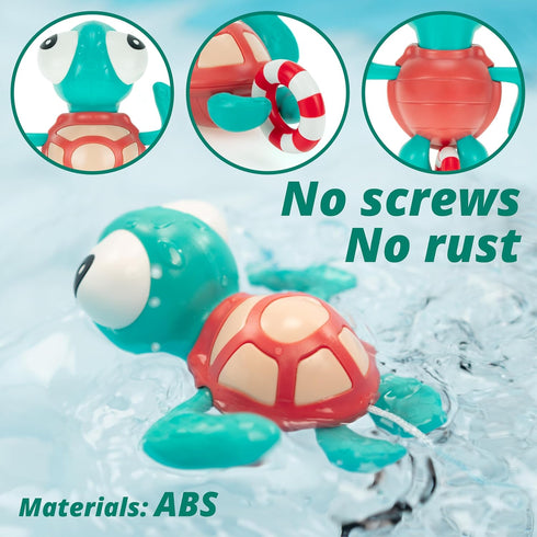 Pull-string Swimming Sea Friends Bath Toy for Kids (Turtle with Swim Ring)...