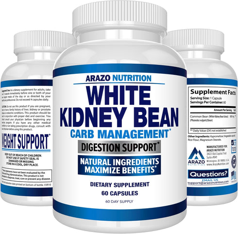 Arazo Nutrition White Kidney Bean Extract - 100% Pure Carb Blocker and Fat Absorber for Weight Support - Intercept Carbs...