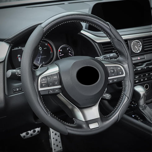 2PCS Car Nappa Leather Steering Wheel Cover, Segmented Steering Wheel Protector, Car Interior Accessories, Non-Slip & Breathability Well, Universa...