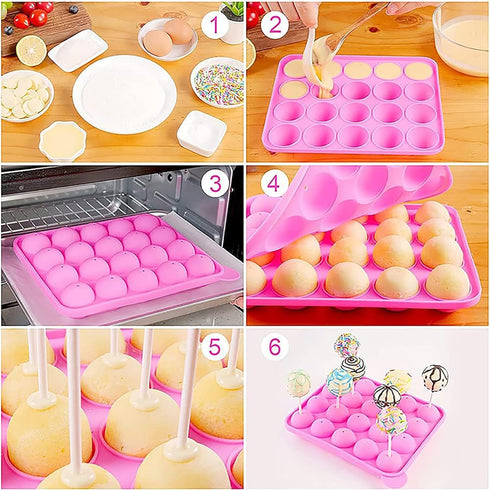 20 Holes Silicone Non-stick Cake Pop Kit Silicone Lollipop Mold Cake Mold Baking Chocolate Ice Lattice Bakeware Mould +20 Sticks...