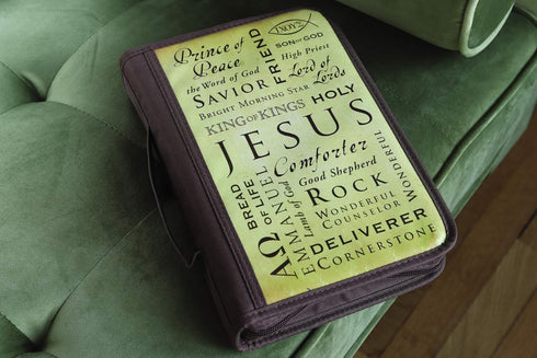 Names of Jesus Bible Cover, Zippered, with Handle, Canvas, Brown, Large...
