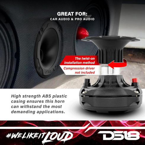 DS18 PRO-HT1 Twist on Slim Profile Exit Horn ABS/PC Plastic Waveguide for Drivers with 1" Throat, 1.77" Depth, 4.5" Diameter - Short Exit Horn Wav...
