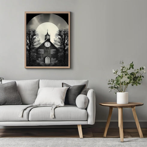 Posterizer 1 pcs-hunting church building-black and white collage-Abstract & Modern Art-Retro Art-Gift for Art Lovers- UNFRAMED Wall Art...