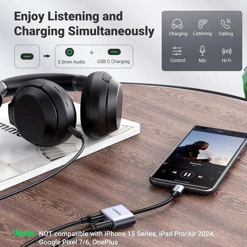 UGREEN USB C to 3.5mm Headphone and Charger Adapter 2 in 1 Type C to Aux Audio Jack with PD 60W Fast Charging Dongle for Headphone Earbud Compatib...