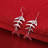 Sterling Silver Plated Earrings Drop Dangle Fish Hook Fish Bones .68" L383...