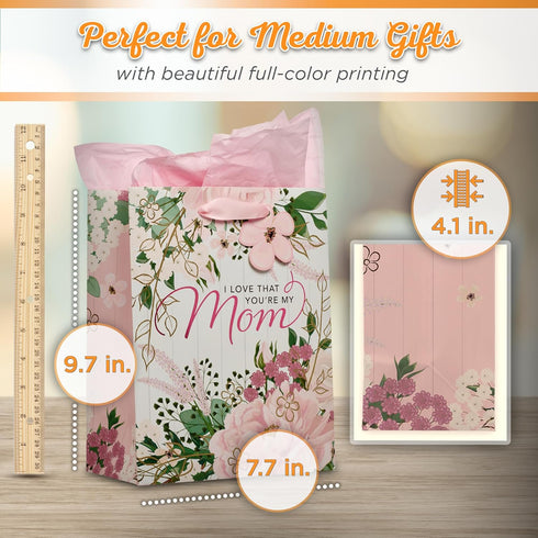 Christian Art Gifts Gift Bag/Tissue Paper Set For Moms I Love That You're My Mom, Pink, Medium...