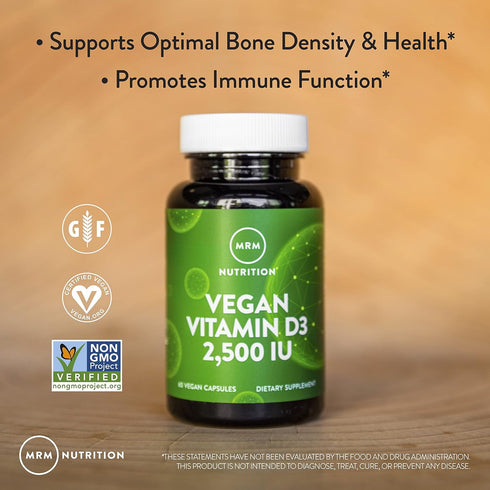 MRM Nuturition Vegan Vitamin D3 2,500 IU | Bone + immune health | Made from lichens | Supports calcium absorption | Vegan + Vegetarian friendly | ...