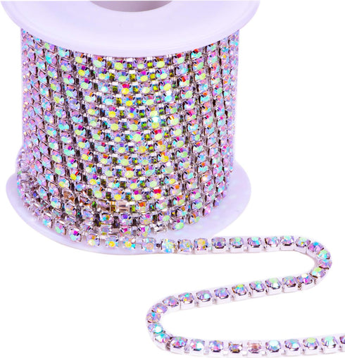 BLINGINBOX Rhinestones Chain 10 Yards SS16/4mm Crystal AB Glass Sew On Rhinestones Cup Chain with Silver Bottom Sew On Trim(ss16-4mm, Crystal AB-S...