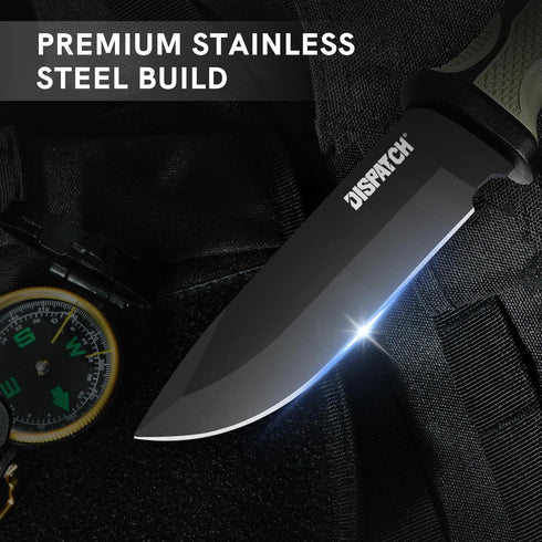 Dispatch Tactical Fixed Blade Knife with Sheath and Clip, 9 Inch Survival Hunting Knives with Non-Slip Handle for Outdoor Camping, Hiking, Bushcra...