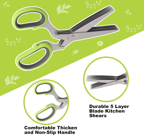 3 Packs Herb Scissors Set - 5 Blades Herb Scissors with Herb Stripper, 2 Packs Herb Stripper Tools with Safe Cover, Cool Kitchen Gadgets for Cutti...