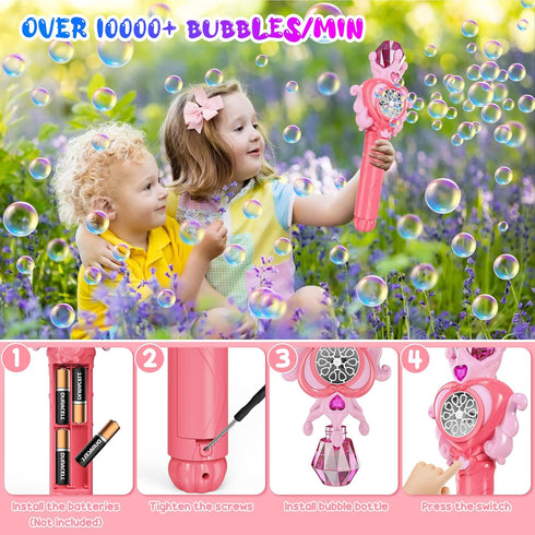 PANACARE Magic Bubble Wand for Kids Bubble Machine with Light /10000+Bubbles/10 Holes Automatic Bubble Blower Portable Outdoor Bubble Maker Toys G...