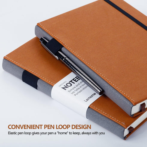Lemome Thick Classic Notebook with Pen Loop A5 College Ruled Hardcover Writing Notebook with Pocket + Page Dividers Gifts, Banded, Large, 180 Page...