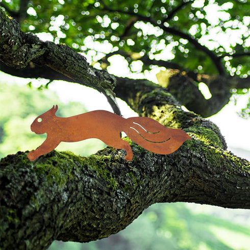 CREATCABIN Metal Rusty Running Squirrel to Screw in Wood Rust Silhouette Squirrel Decor Art Ornament Exquisite Animal Sculpture Tree Stake Decorat...