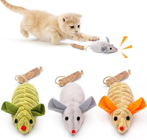 Potaroma Cat Toys 3Pcs Squeak Mice, Interactive Catnip Silvervine Animals Toys for Indoor Kittens, Dental Matatabi Cat Nip Chirping Toy, Cat Chew ...