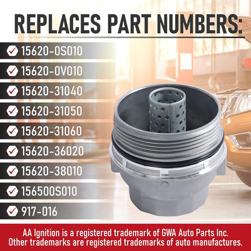 Engine Oil Filter Cap Assembly - Replaces 15620-31060, 917-016, 15643-31050, 1564331050 - Compatible with Toyota, Lexus, Scion Vehicles - 2005-202...