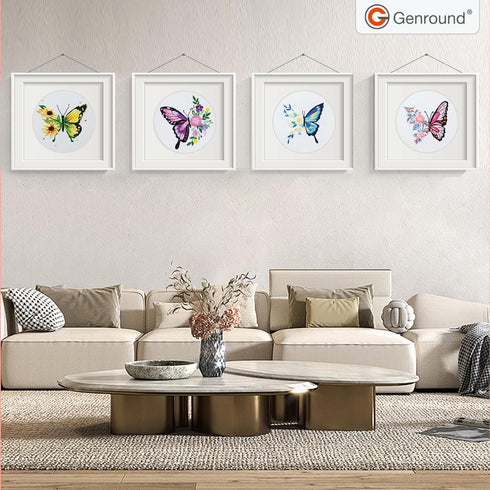 Embroidery Kit for Beginners,Cross Stitch Kits Set,Floral Butterfly Pattern Needlepoint Kits,4 Sets Hand Embroidery Kit for Craft Lover Hand Stitc...