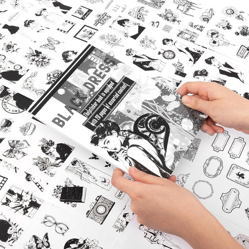 Dizdkizd Black and White Themed Elegent Women Sticker Book for Scrapbooking, Journaling, 194 Vintage Pre-Cut Stickers for Junk Journaling, Planner...