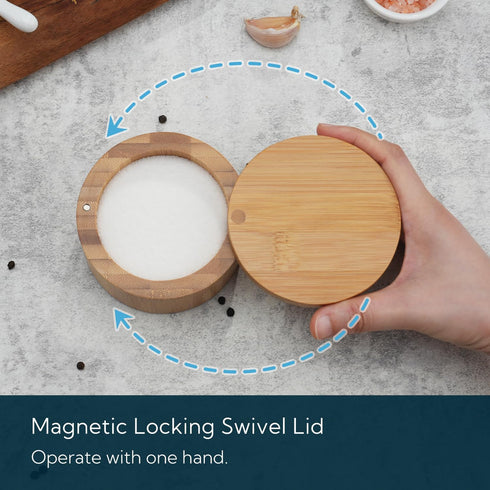 KITCHENDAO Bamboo Salt Cellar Bowl Box?Elegant Kitchen Salt Container Holder with Swivel Magnetic Lid to Store Pepper Spice Bath Salt Sea Salt Her...