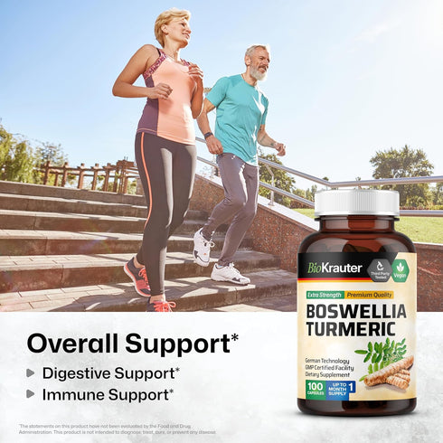 BIO KRAUTER Turmeric Supplement with Boswellia Extract Capsules - 2000 mg Blend - 100 Count - Vegan Boswellia Turmeric (Curcumin) - Formula w/Blac...