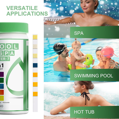 Pool and Spa Test Strips 7 in 1 | 50 Pool Water Testing Kit for Pool, Hot tub | Accurate Test Bromine, Total Alkalinity, pH, Free Chlorine, Hardne...