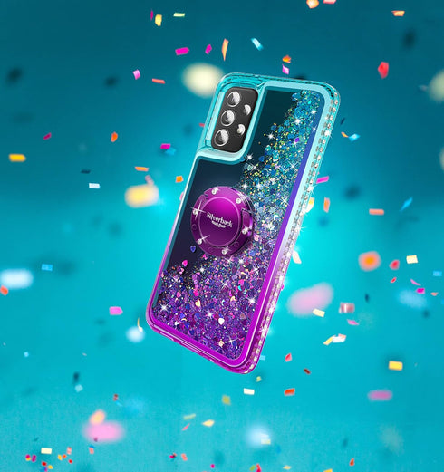 Silverback for Galaxy A52 5G /A52s 5G Case with Ring Stand Kickstand, Women Girls Bling Holographic Sparkle Glitter Cute Cover, Diamond Ring Prote...