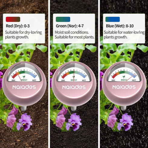 Soil Moisture Meter, Naiades Rose Gold Plant Hygrometer Sensor Water Monitor for Farming Gardening Indoor Outdoor Plants (No Batteries Needed)...