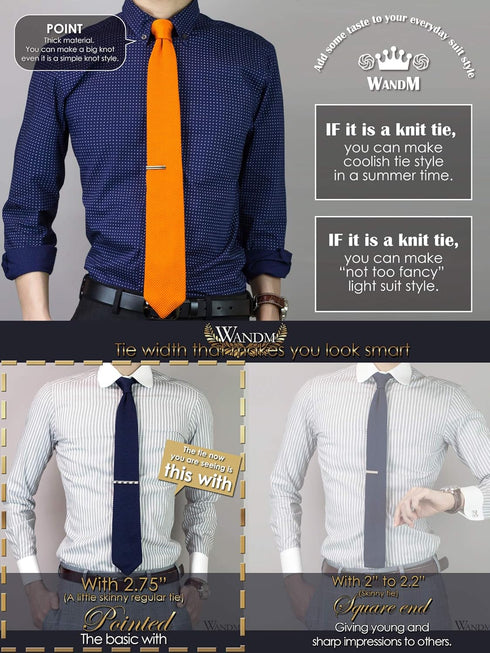 Men's Pointed Knit Tie Necktie Width 2.75 inches Washable Solid Color Orange...