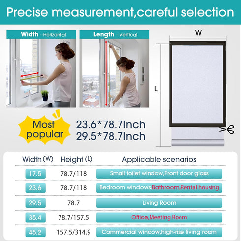 Coavas Window Privacy Film Frosted Glass Static Cling UV Sun Blocking Heat Control Window Tint Day and Night Insulation Home Bathroom Door Decorat...
