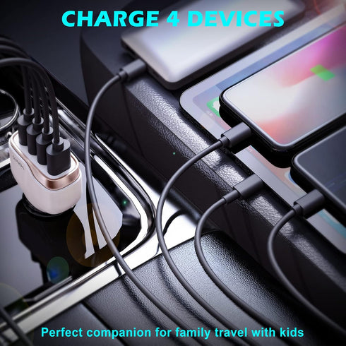 SUNDA 48W/9.6A USB Fast Car Charger, 4-Ports Car Charger Adapter for Apple and Android Smart-Phones, Car Phone Smart Charger Compatible with iPhon...
