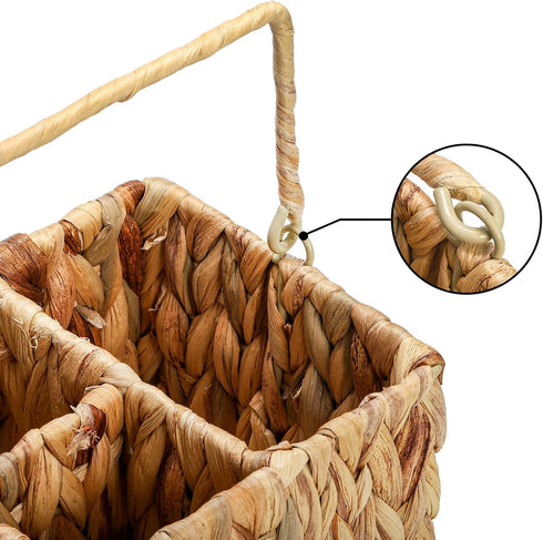 Wicker Flatware Organizer, Woven Divided Utensil Caddy, Water Hyacinth Cutlery Holder, Picnic Silverware Flatware Storage Basket Carrier with Hand...