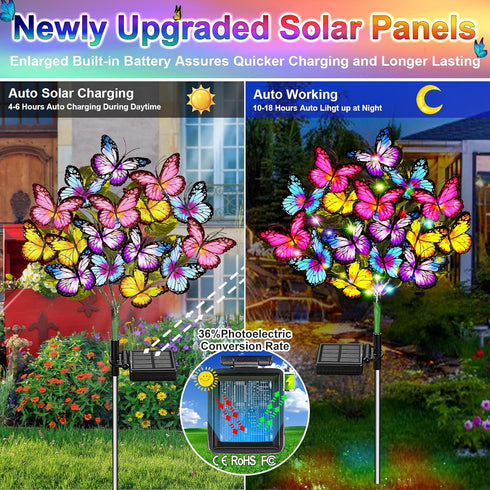 Solar Garden Lights Solar Lights Outdoor Waterproof Solar Lights 2 Pack with New Upgraded 72 LED 34 Butterfly Outdoor Solar Lights for Yard Outsid...