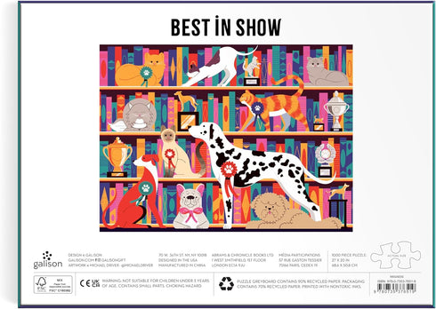Galison Best in Show – Michael Driver 1000 Piece Puzzle Featuring A Witty Shelfie of Felines and Canines Sharing Trophies and Books...